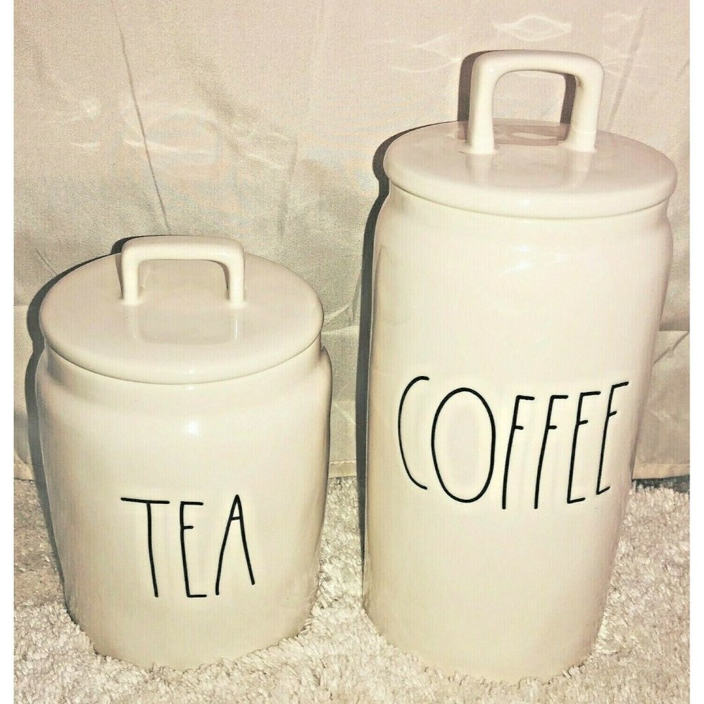 Rae Dunn COFFEE AND TEA Cannisters Flat Lid Tall H